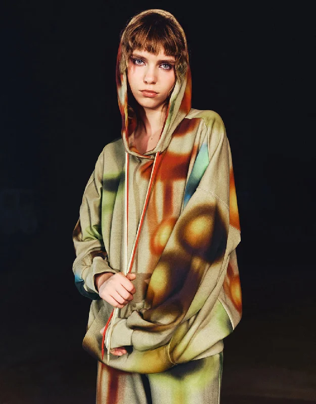 Printed Hooded Sweatshirt Hoodie with Elastic Cuffs Stretchable Comfortable