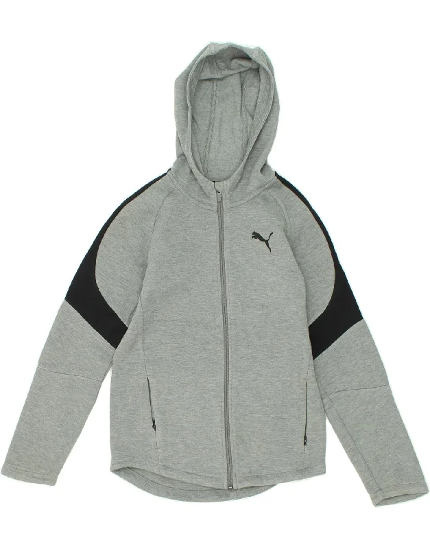 PUMA Boys Zip Hoodie Sweater 13-14 Years Grey Colourblock Cotton Hoodie with Longline Fit Extended Stylish