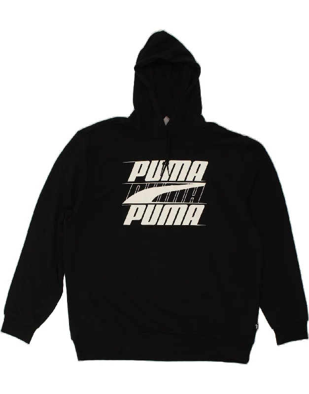 PUMA Mens Graphic Hoodie Jumper 2XL Black Cotton Hoodie with Applique Textured Unique