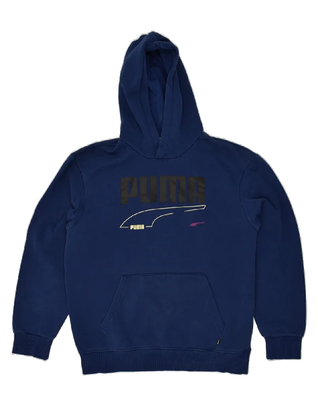 PUMA Mens Graphic Hoodie Jumper Medium Navy Blue Hoodie with Toggle Buttons Decorative Unique