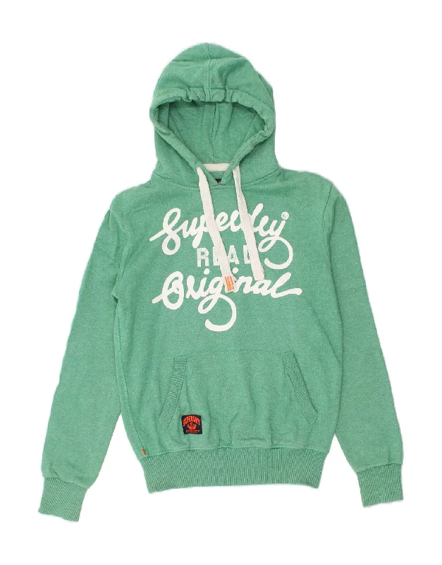 SUPERDRY Mens Graphic Hoodie Jumper Small Green Cotton Hoodie with Full-Zip Functional Layering