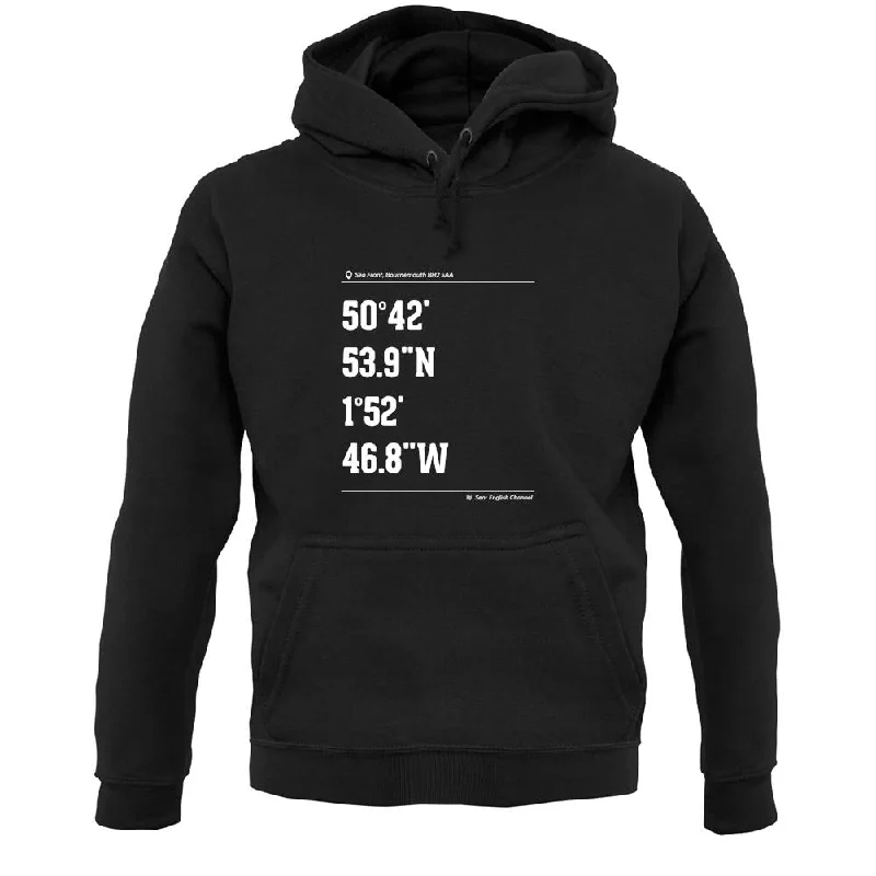 Surfing Coordinates Bournemouth Unisex Hoodie Hoodie with Elastic Cuffs Stretchable Comfortable