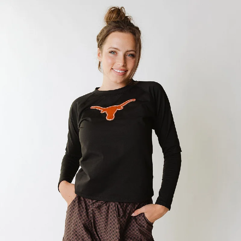 Texas Embroidered Black Neo Sweatshirt Hoodie with Bell Sleeves Flared Feminine