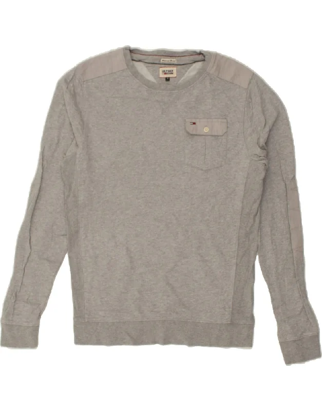 TOMMY HILFIGER Mens Sweatshirt Jumper Medium Grey Cotton Hoodie with Cropped Fit Short Trendy