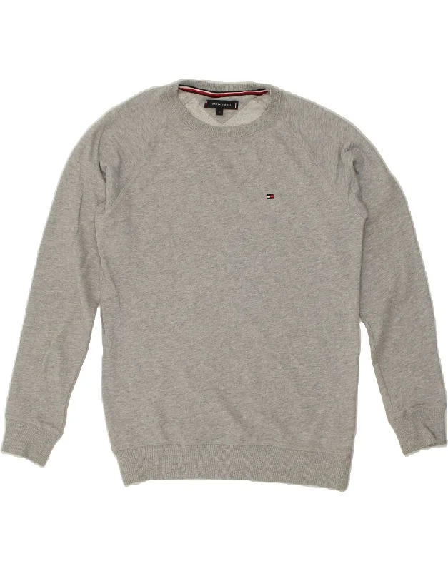 TOMMY HILFIGER Mens Sweatshirt Jumper Small Grey Cotton Hoodie with Drawcord Adjustable Secure