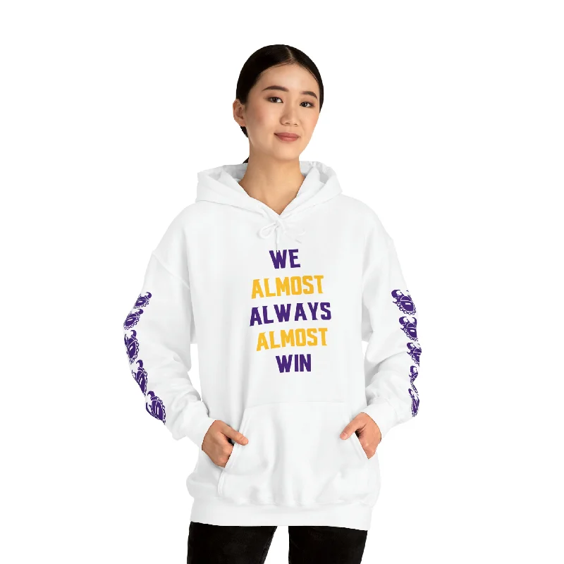 Unisex Heavy Blend™ Hooded Sweatshirt - ALMOST + Game Day Helmet (Sleeves) Hoodie with Metallic Shiny Futuristic