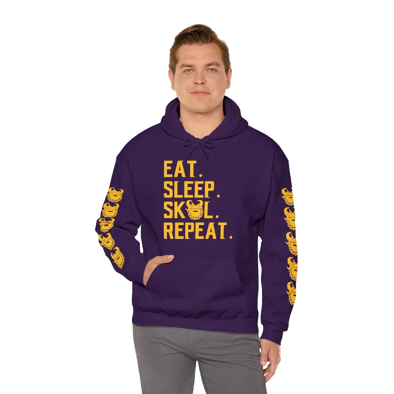 Unisex Heavy Blend™ Hooded Sweatshirt - Eat. Sleep. Repeat. + Game Day Helmet (Sleeves) Hoodie with Turtle Neck Cozy Winter