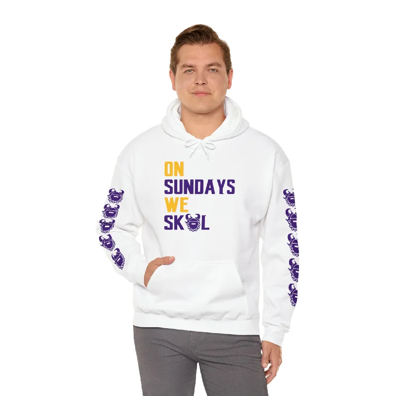 Unisex Heavy Blend™ Hooded Sweatshirt - On Sundays + Game Day Helmet (Sleeves) Hoodie with Raw Hem Edgy Unfinished