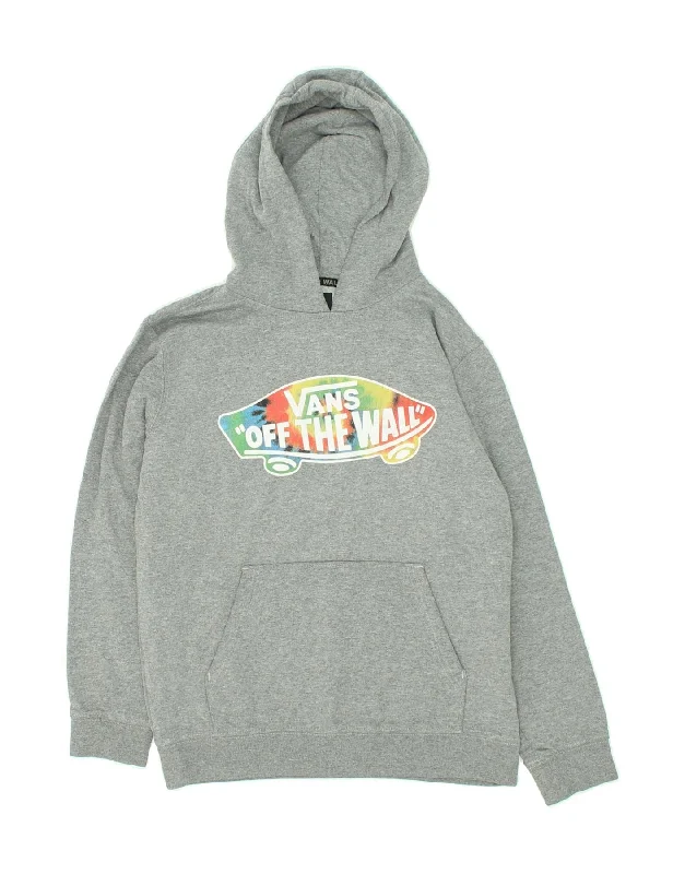 VANS Boys Graphic Hoodie Jumper 12-13 Years Large Grey Cotton Hoodie with Drawcord Adjustable Secure