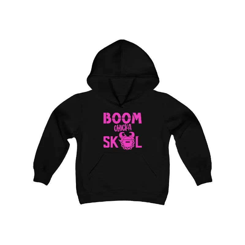 Youth Heavy Blend Hoodie - BOOM chicka Hoodie with Hem Applique Textured Unique