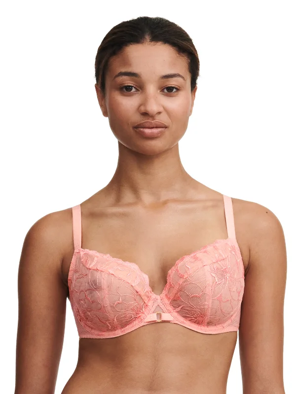 Fleurs Lace Unlined Plunge Bra In Candlelight Peach - Chantelle Adjustable Fit Bra