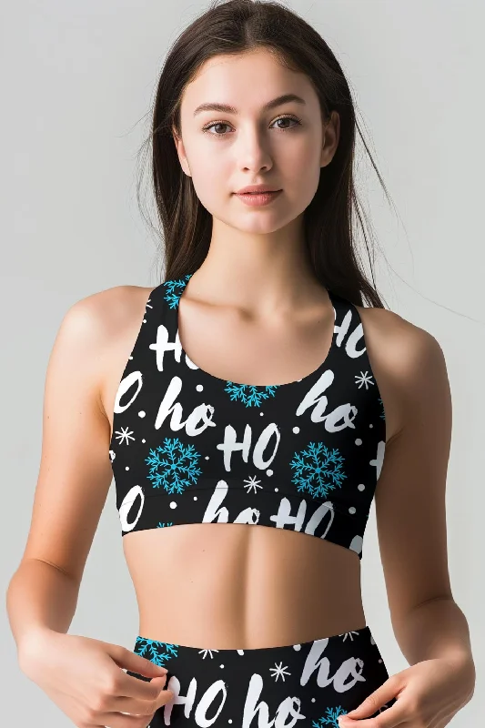 Hohoho Black Stella Printed Seamless Racerback Sport Yoga Bra - Women Breathable Full Coverage