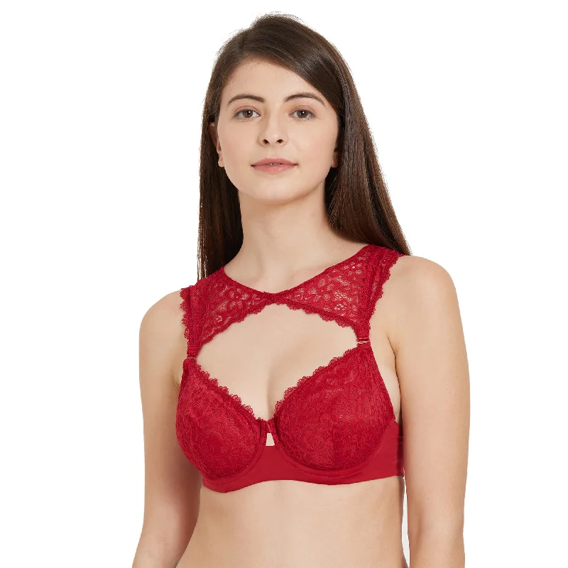 Medium Coverage Non Padded Wired Demi Cup Bra with Detachable Lace Harness-FB-545 Supportive Cotton Bra