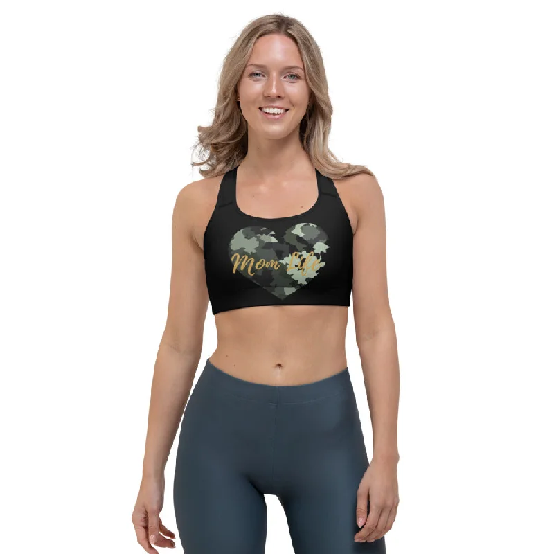 Mom Life Camo Heart Sports bra Light Padded Bra