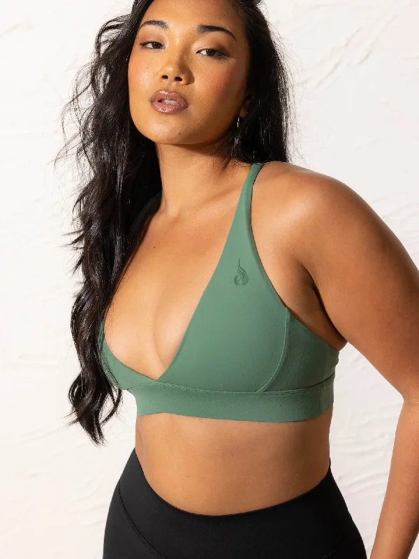 NKD Low Neck Sports Bra - Forest Green Soft Mesh Bra