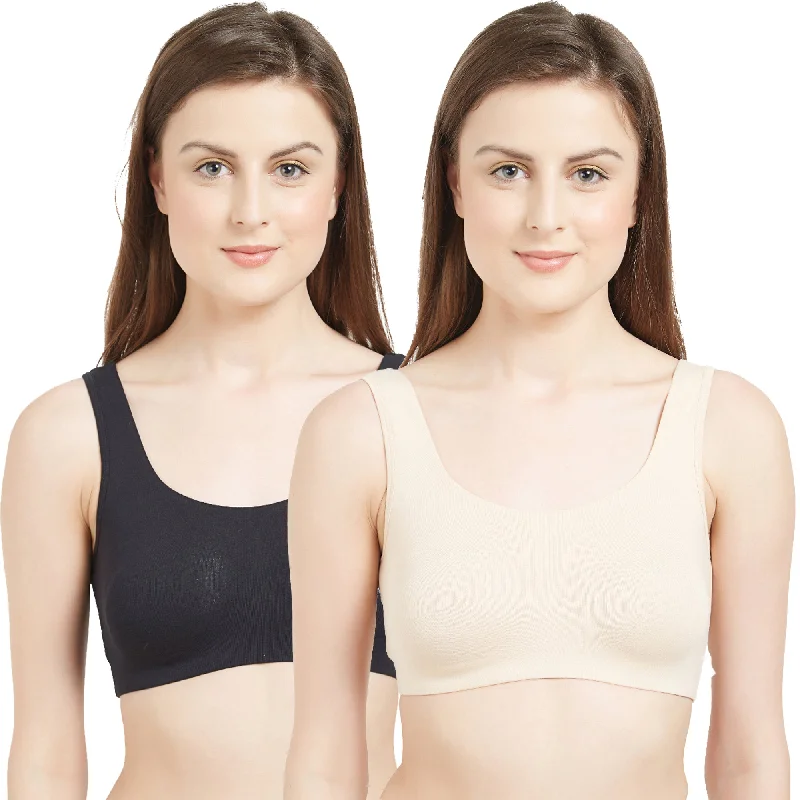 Non Wired Non Padded Full Coverage Low Impact Slip on Sports Bra (Pack of 2) BB-03 Soft Lace Bralette