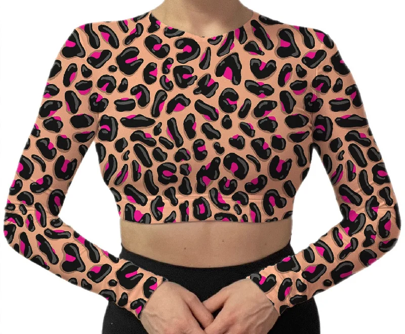 Pink Leopard Long Sleeve Bra Top Feminine Lace Bra