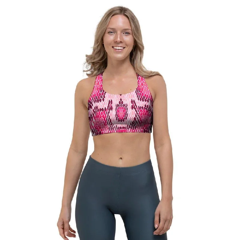 Pink Snakeskin Print Sports Bra Trendy Sports Bra