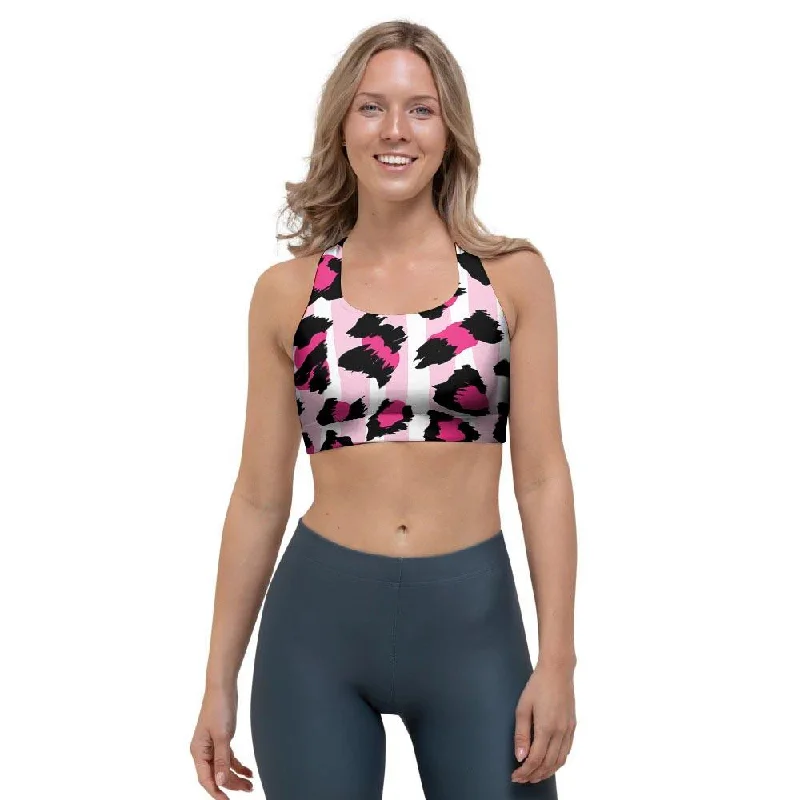 Pink Striped Leopard Sports Bra Seamless Bra Design