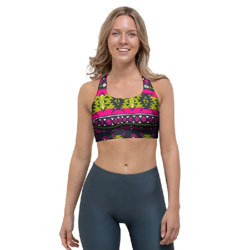 Pink Tribal Aztec Grunge Sports Bra Breathable Sports Bra