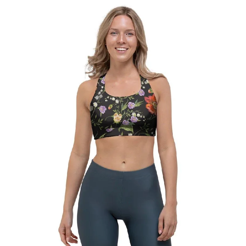 Poppy Floral Print Sports Bra Wireless Lace Bra