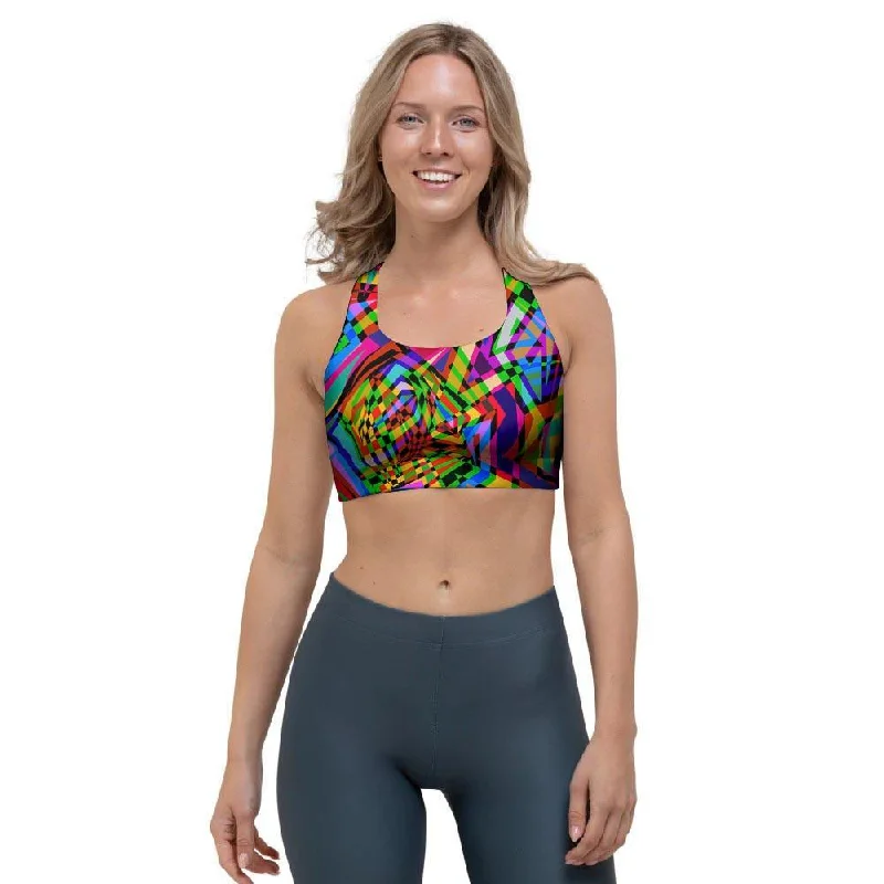 Psychedelic Geometric Multicolor Sports Bra Push-Up Wireless Bra