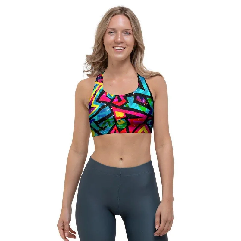 Psychedelic Geometric Print Sports Bra Fashionable Push-Up Bra