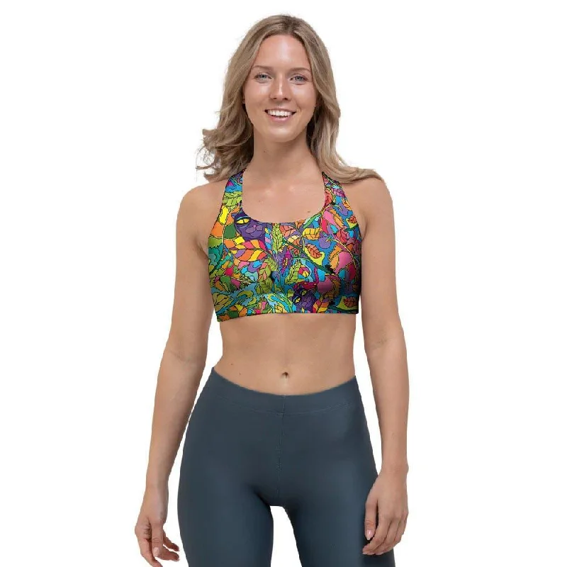 Psychedelic Jungle Forest Floral Sports Bra Trendy Sports Bra