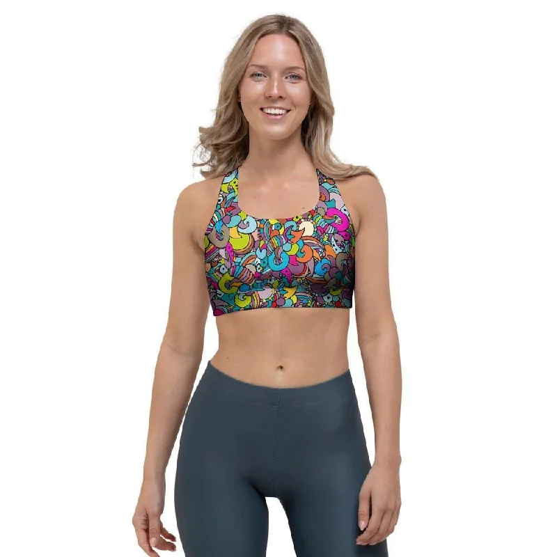 Psychedelic Print Sports Bra Lace-Trimmed Bra