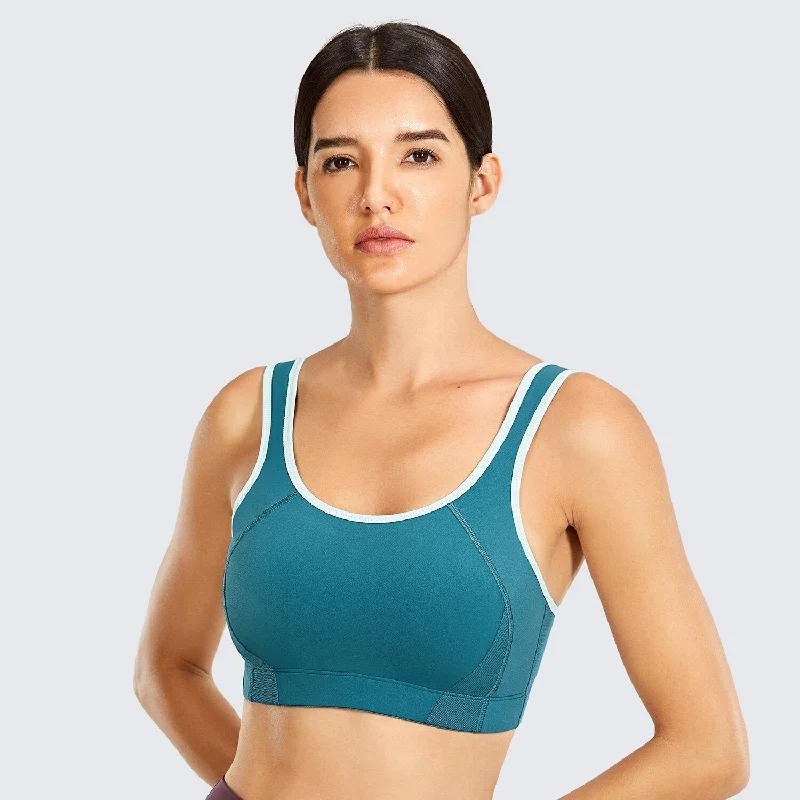 Rivka High Impact Wireless Sports Bra|B - F Cup| Blue - New Moon Stylish Lace Bralette