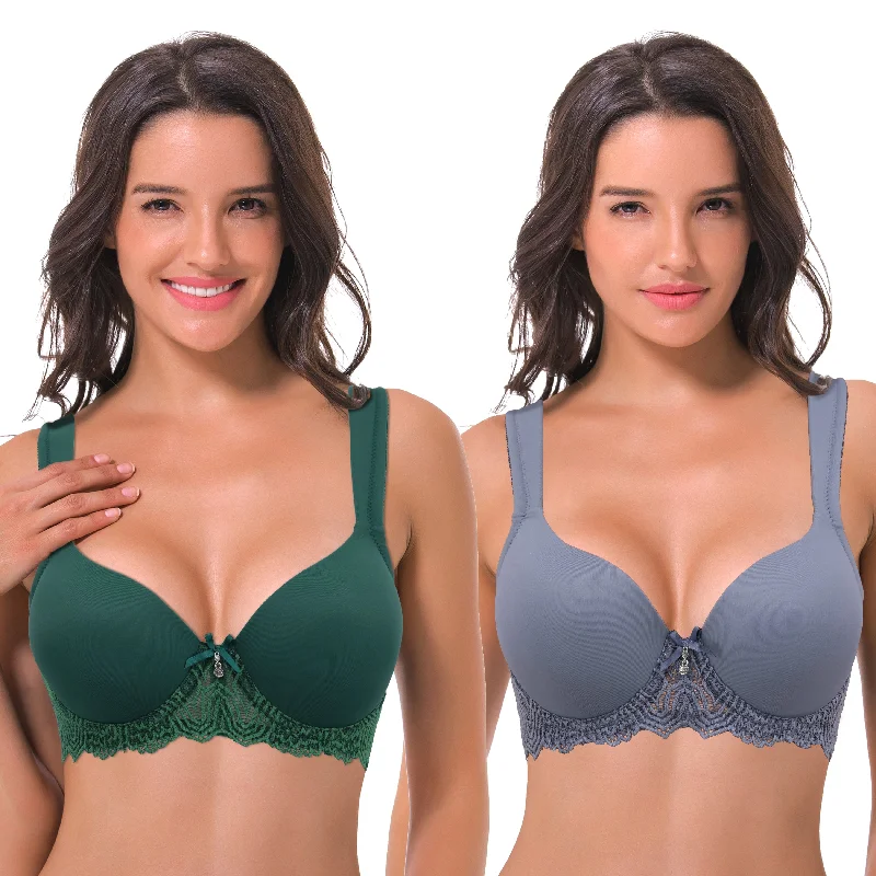 Women's Lightly Padded Underwire Lace Bra with Padded Shoulder Straps Seamless Wireless Bra Women's Lightly Padded Underwire Lace Bra with Padded Shoulder Straps Seamless Wireless Bra
