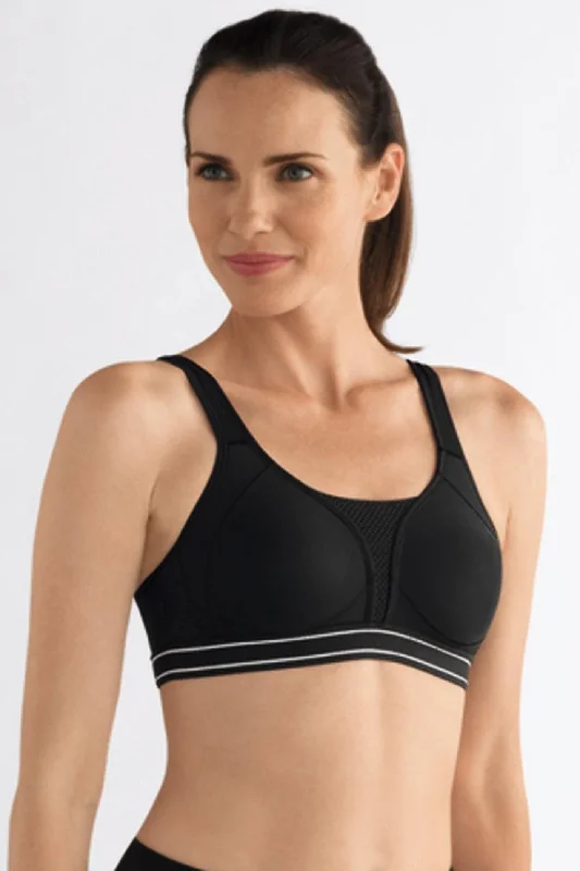 Amoena Performance Wire Free Mastectomy Sports Bra - Black Elegant Silk Bra