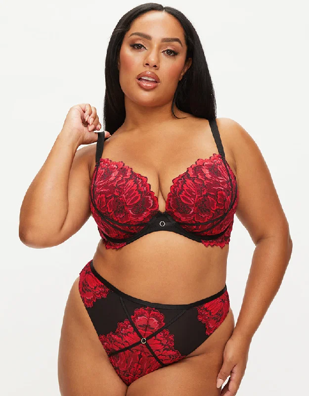 Ann Summers Nightfall Padded Plunge Bra Black/Red Sexy Mesh Bra