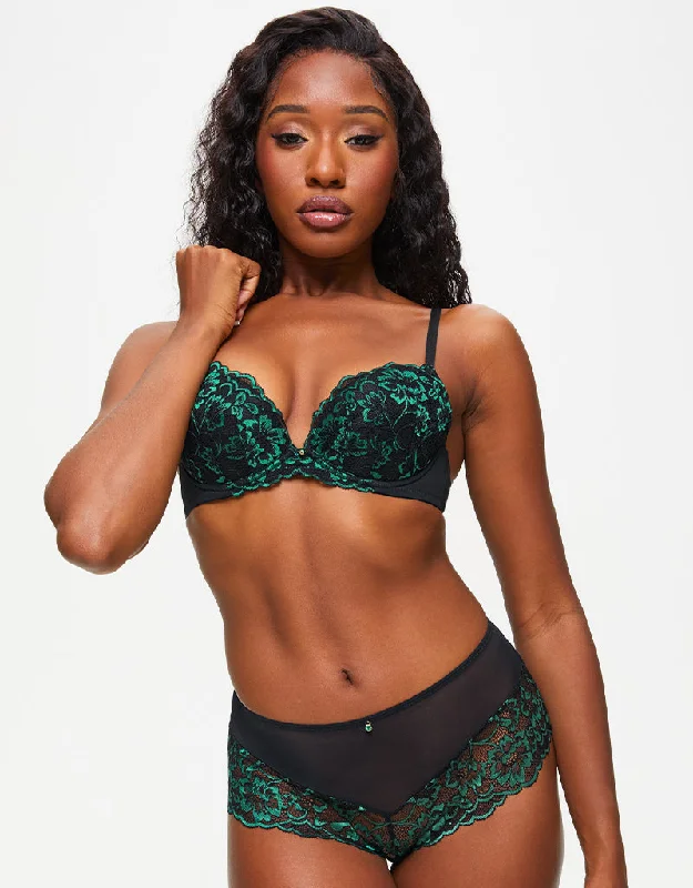 Ann Summers Sexy Lace Planet Padded Plunge Bra Black/Green Padded Push-Up Bra