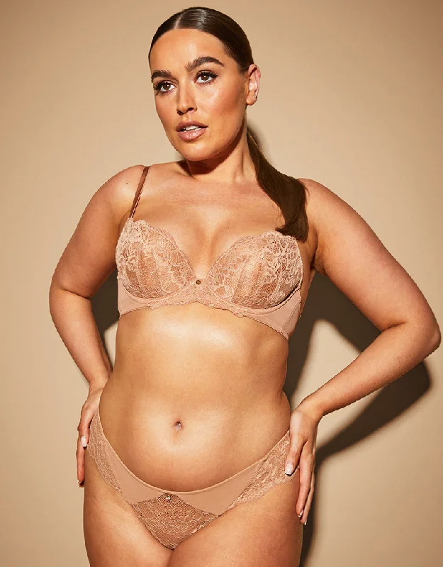 Ann Summers Sexy Lace Planet Padded Plunge Bra Latte Elegant Silk Bra