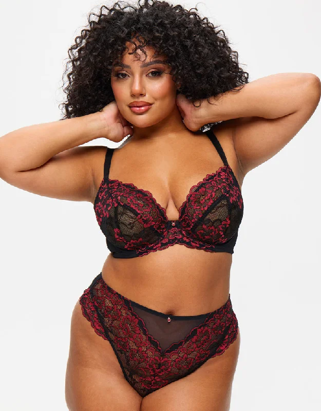 Ann Summers Sexy Lace Planet Plunge Bra Black/Red Sexy Underwire Bra