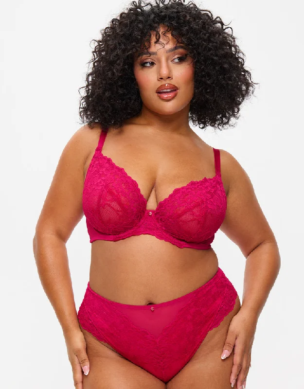 Ann Summers Sexy Lace Planet Plunge Bra Dark Pink Trendy Sports Bra