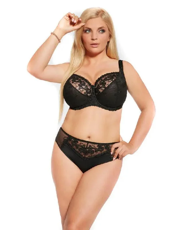 Black Brilliant Soft Cup Bra in Bands 30 through 42 High Support Sports Bra
