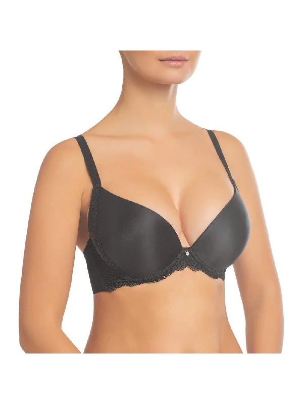 Black Victoria Push Up Bra with Lace Sides Soft Lace Bralette