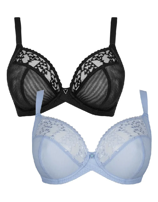 Curvy Kate Centre Stage Full Plunge Bra 2-Pack Black and Icy Blue Smooth Stretch Bra