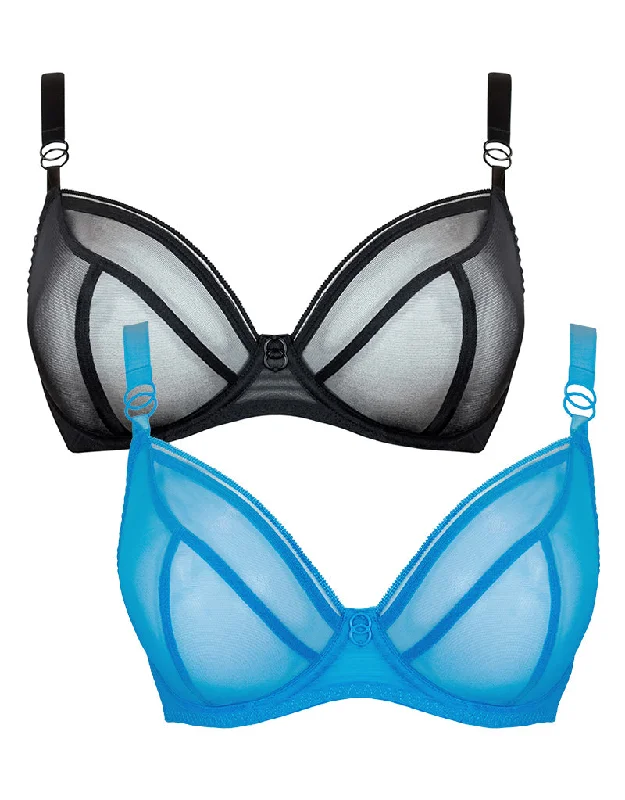 Curvy Kate Lifestyle Plunge Bra 2-Pack Black and Capri Blue Seamless Bra Design