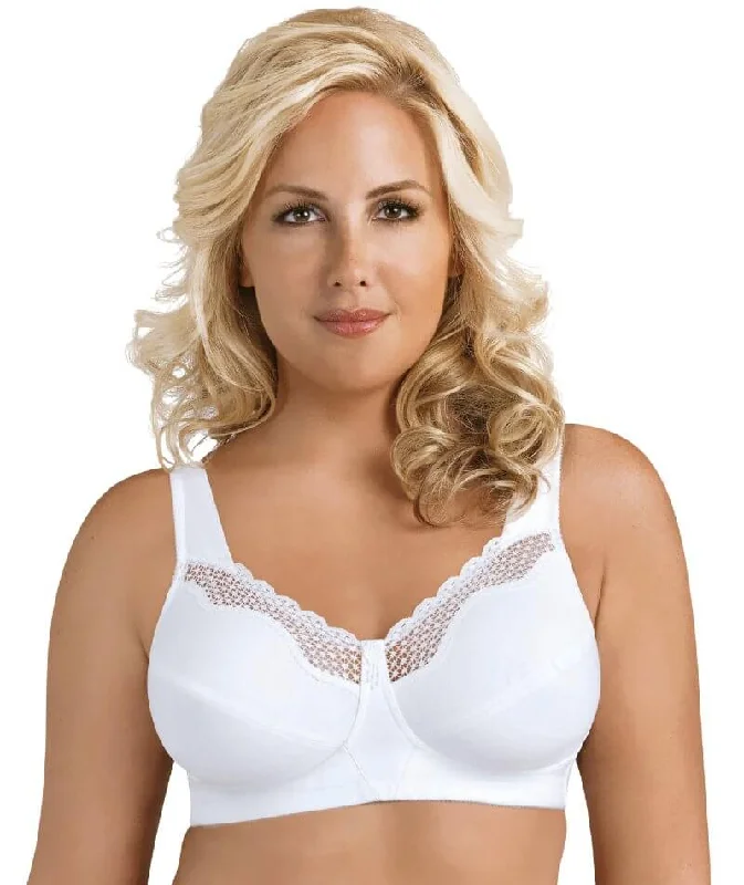 Exquisite Form Fully Cotton Soft Cup Wire-Free Bra With Lace - White High Support Bra