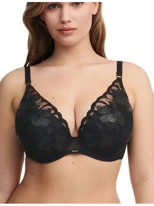 Fleurs Signature Black Leather Plunge Bra Supportive Sports Bra