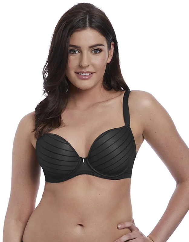 Freya Cameo Underwire Deco Molded Plunge Bra, Black Lace-Trimmed Bra