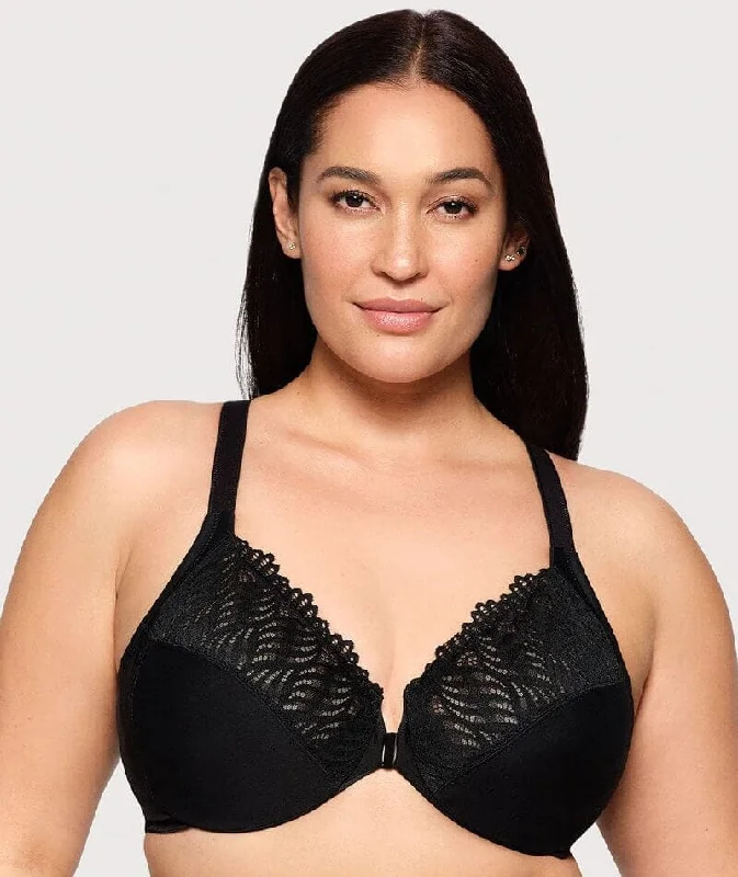 Glamorise Front-Closure T-Back WonderWire Bra - Black Cotton Comfort Bra