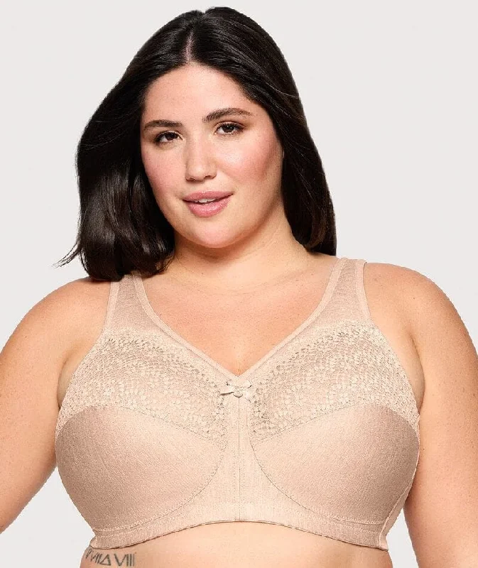 Glamorise Magiclift Moisture Control Wire-Free Bra - Cafe Elegant Lace Lingerie