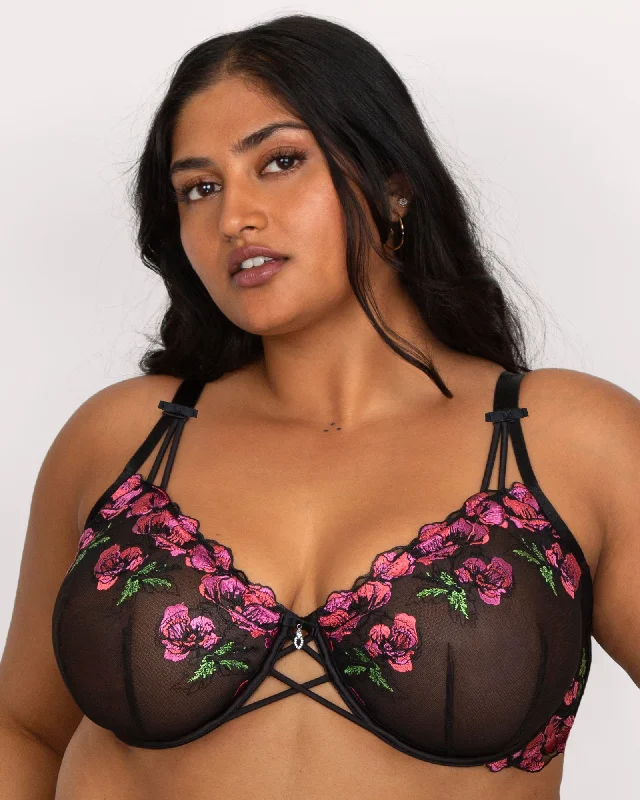 Lush Embroidery Unlined Full Coverage Balconette Bra - Lush Black Classic Wire-Free Bra
