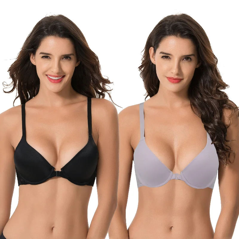 Women's Plus Size Full Coverage Underwire Front Close Bras Floral Lace Bra