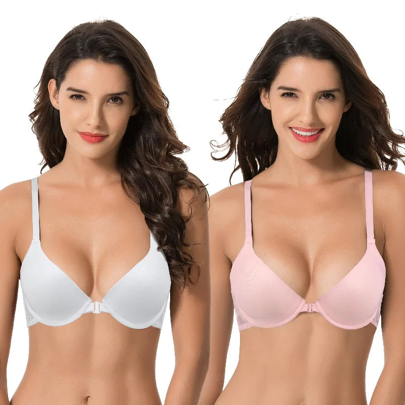 Women's Plus Size Full Coverage Underwire Front Close Bras Chic Satin Bra