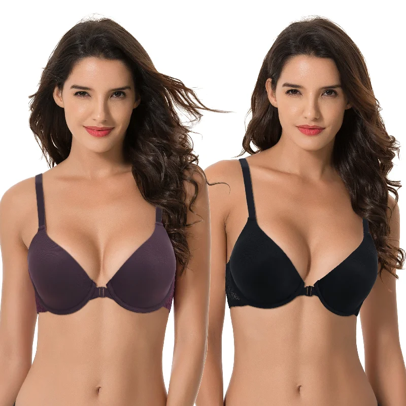 Women's Plus Size Full Coverage Underwire Front Close Bras High-Cut Bra Design